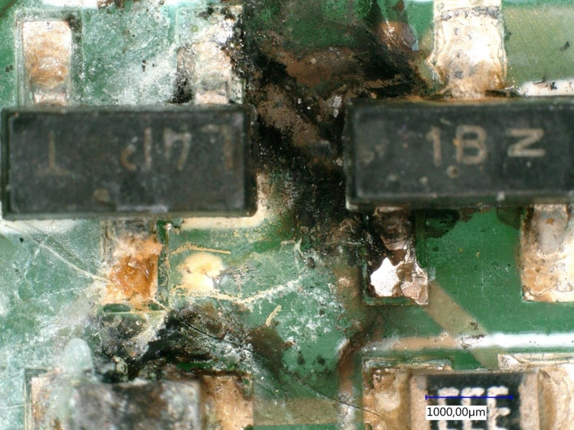 On peut voir un circuit imprimé endommagé par la corrosion. | © Zestron 