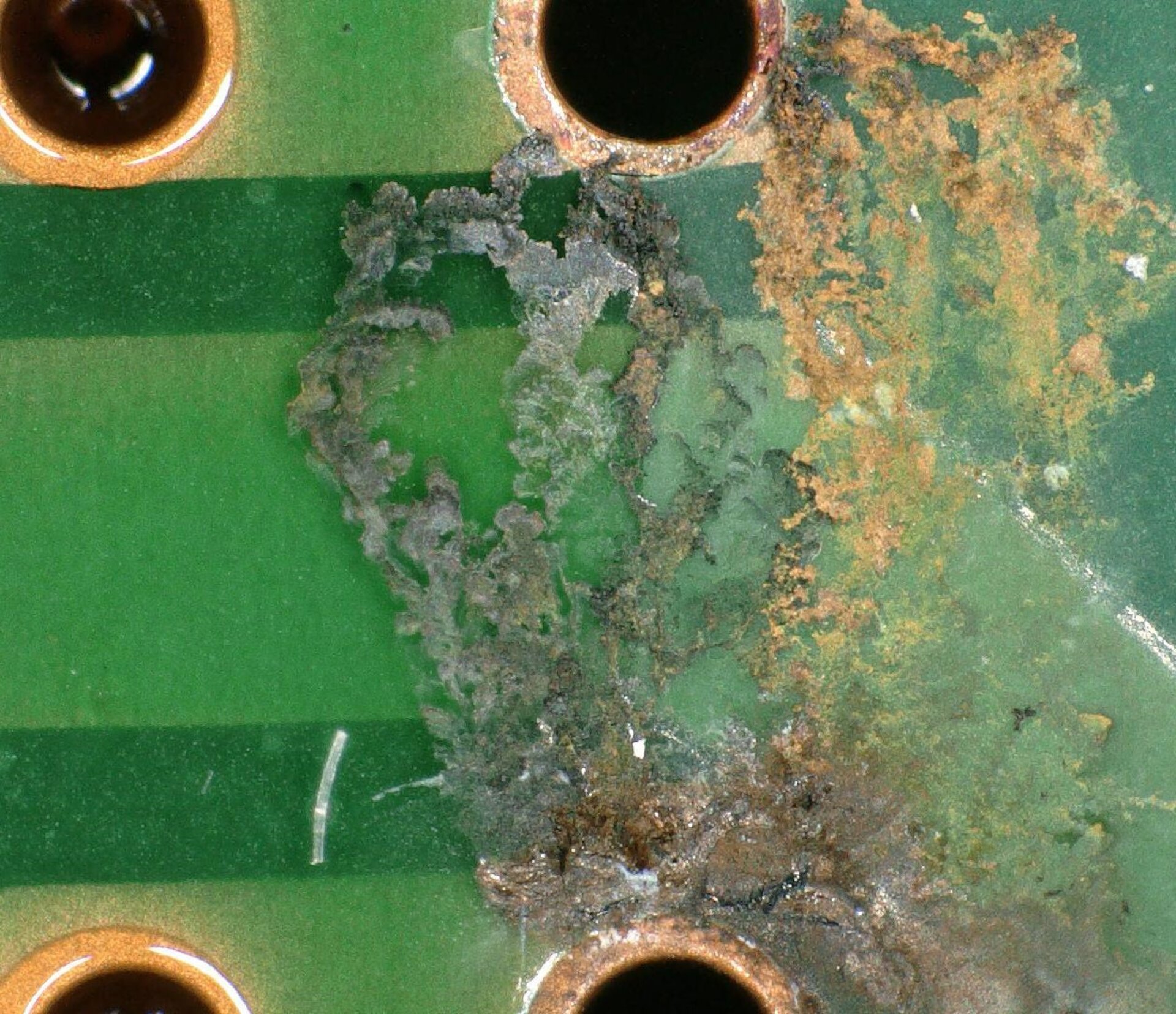 Elektrochemische Migration zwischen Vias auf einer Leiterplatte | © Zestron