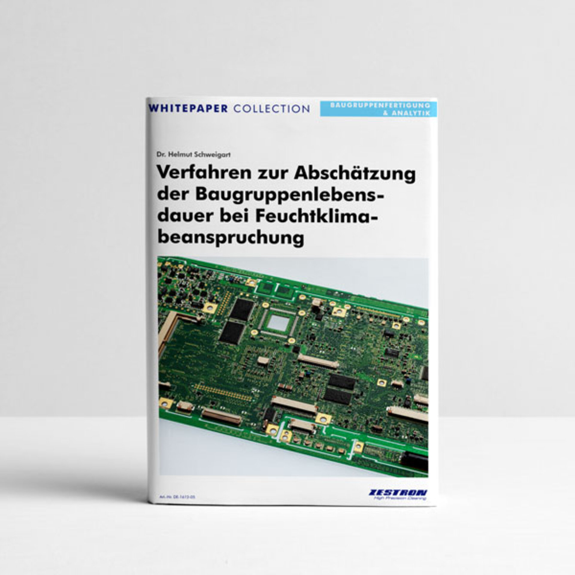 as Bild zeigt das Whitepaper-Cover zum Thema Verfahren zur Abschätzung der Baugruppenlebensdauer bei Feuchtklima-Beanspruchung