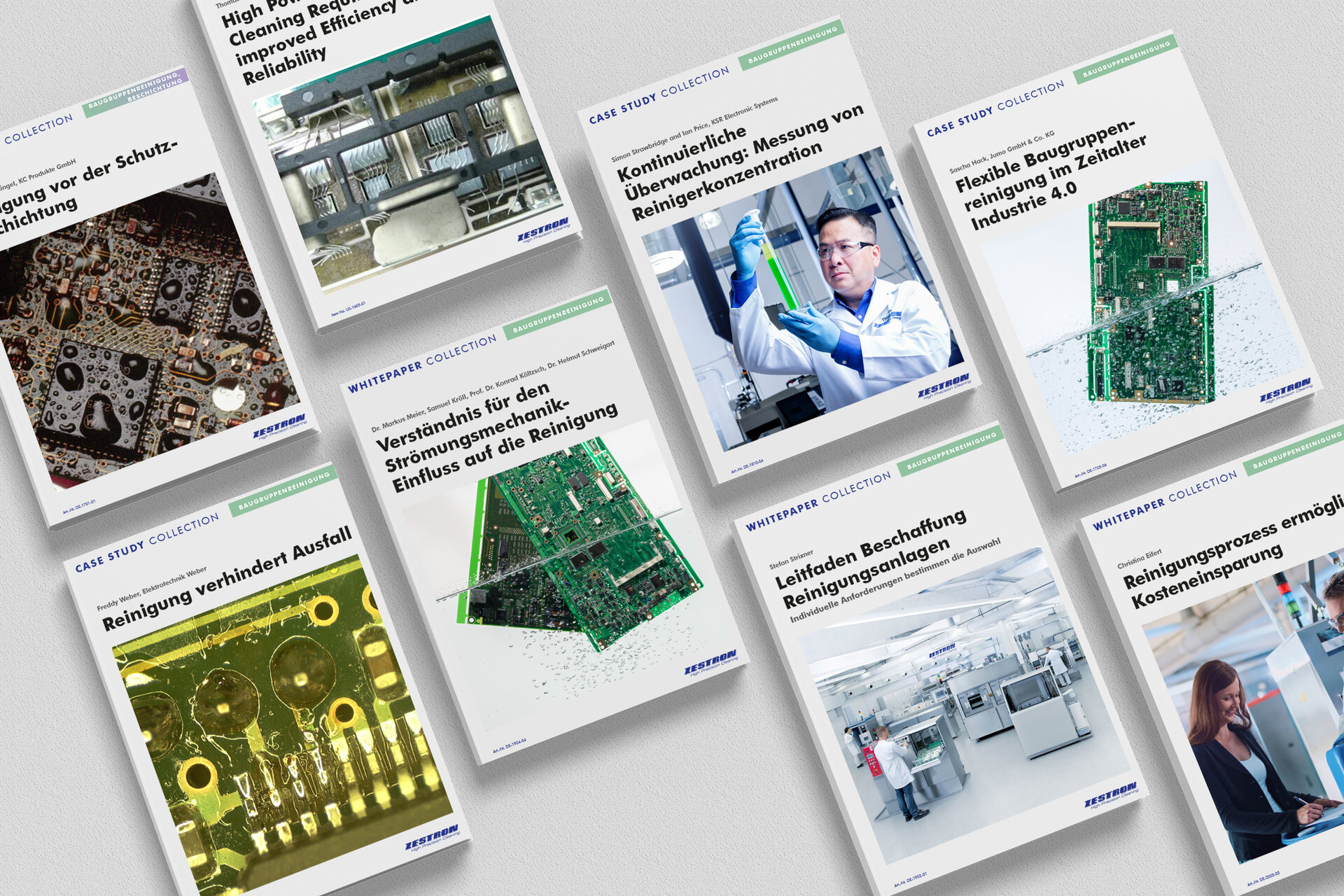 Mehrere Whitepaper-Ausgaben von ZESTRONauf einen Tisch.  | © ZESTRON