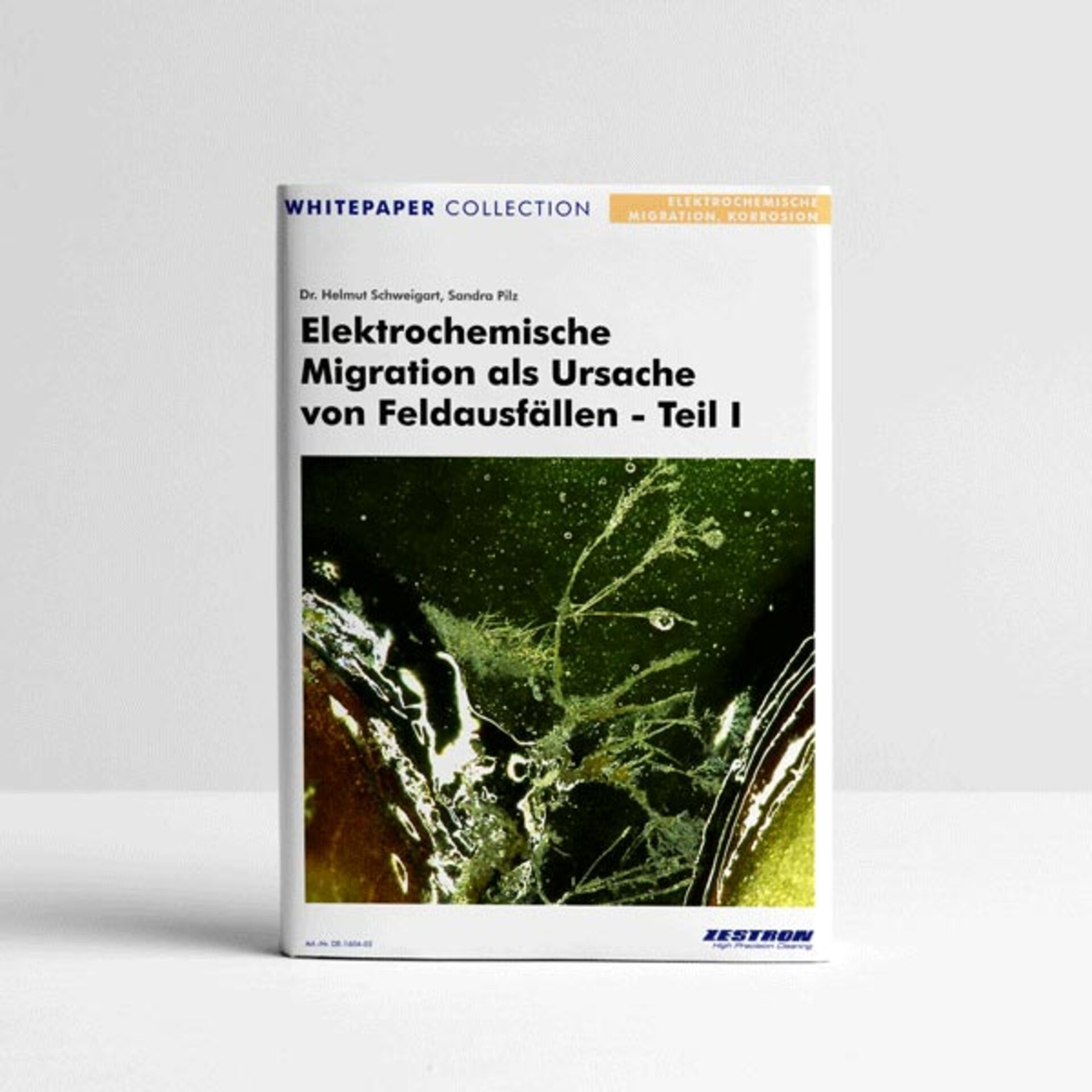 Whitepaper-Cover zur elektrochemischen Migration, mit Informationen zu Ursachen, Verhalten und Schutzmaßnahmen. | © Zestron