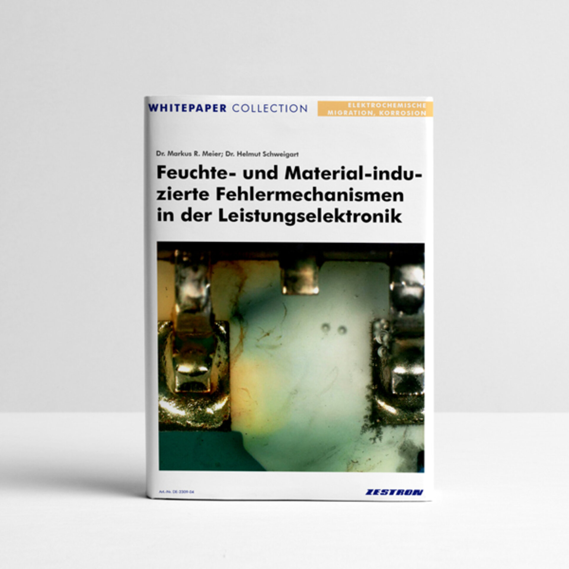 Whitepaper-Cover über feuchte- und materialinduzierte Fehlermechanismen in der Leistungselektronik mit Fokus auf erneuerbare Energien und Elektrofahrzeuge. | © Zestron