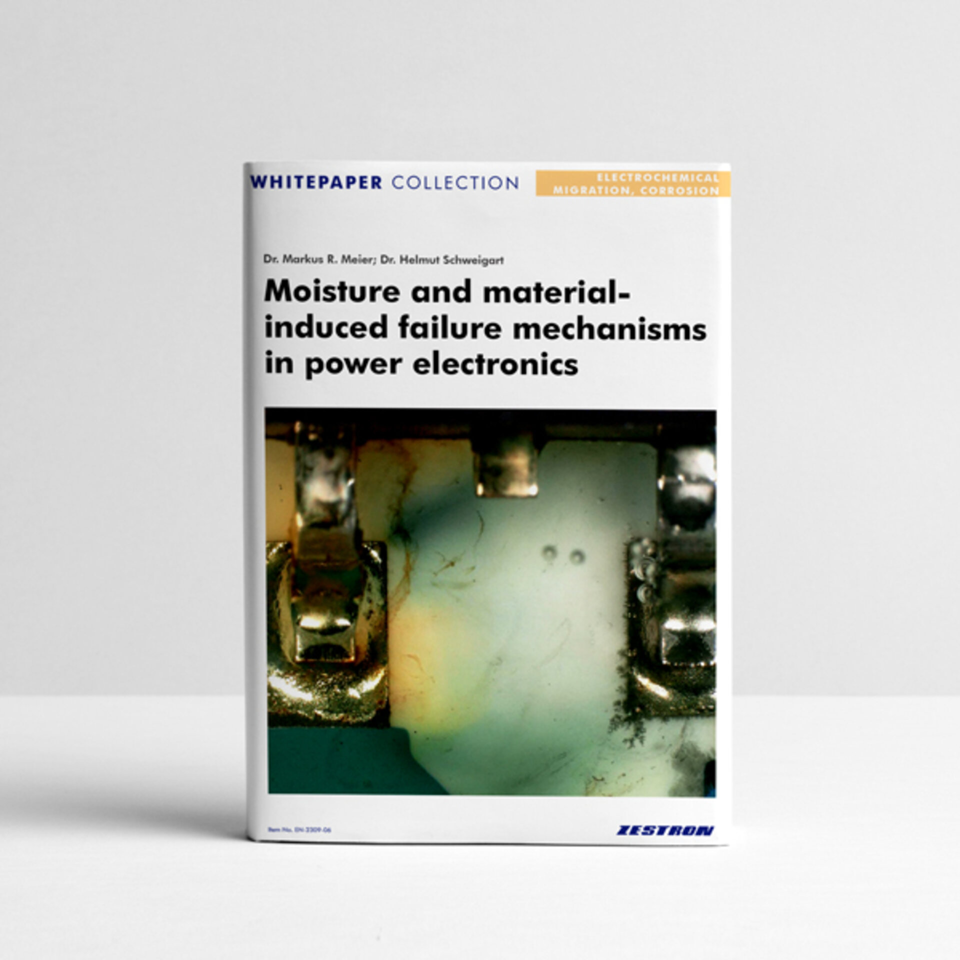 Whitepaper cover on moisture- and material-induced error mechanisms in power electronics with a focus on renewable energies and electric vehicles. | © Zestron