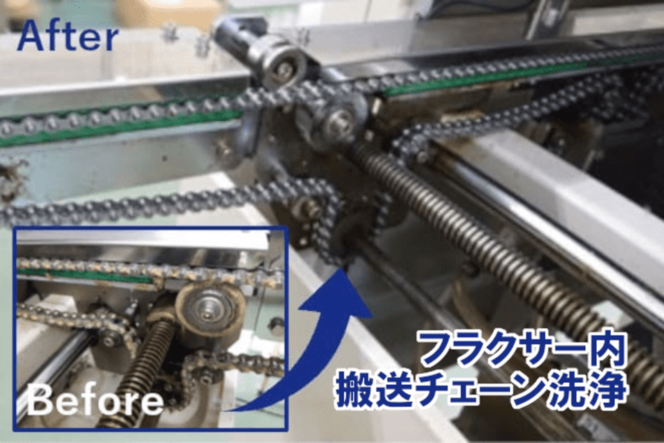 VIGON RC 303に変更したことによて、洗浄性が高く長寿命、かつ水系のため揮発しにくいので、メンテナンス回数が週1回→月1回に、引火性がなく適用法令非該当のため、液の保管・管理がラクになった。