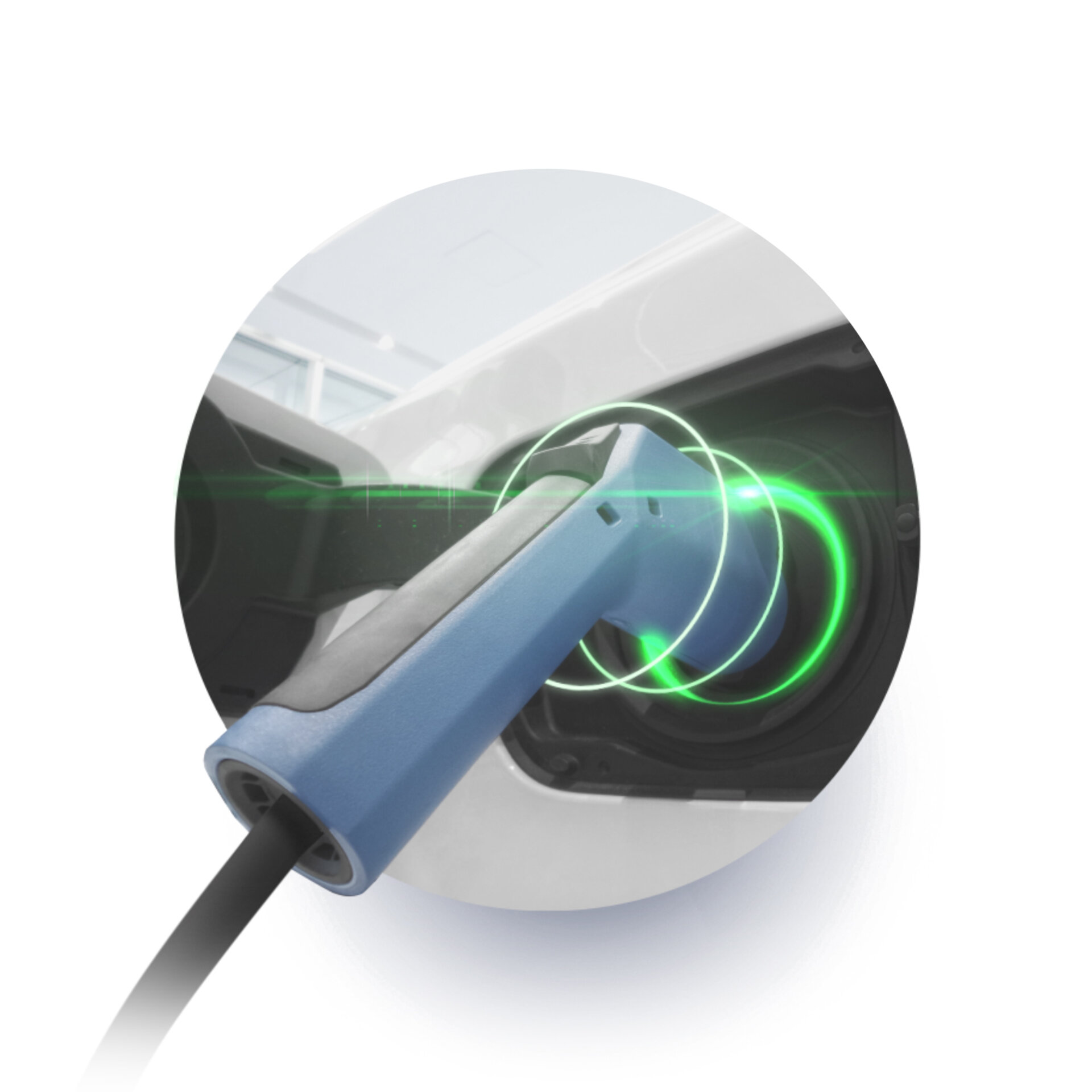 electrical vehicle charing port plugging into car 