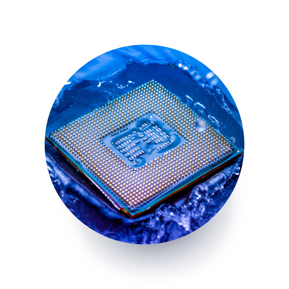 bga closeup showing components dipping in chemistry 