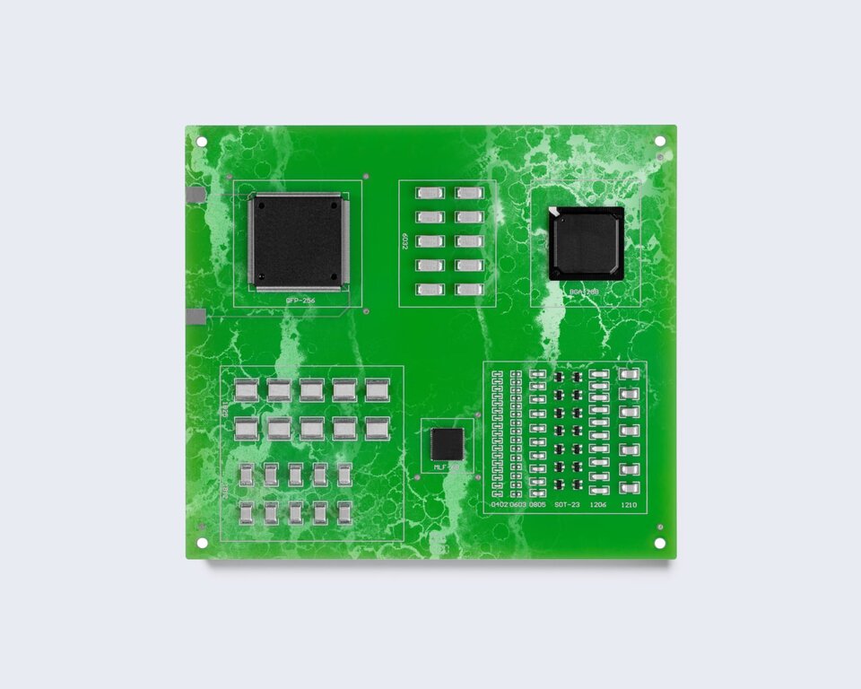 white residue failure on a circuit board 