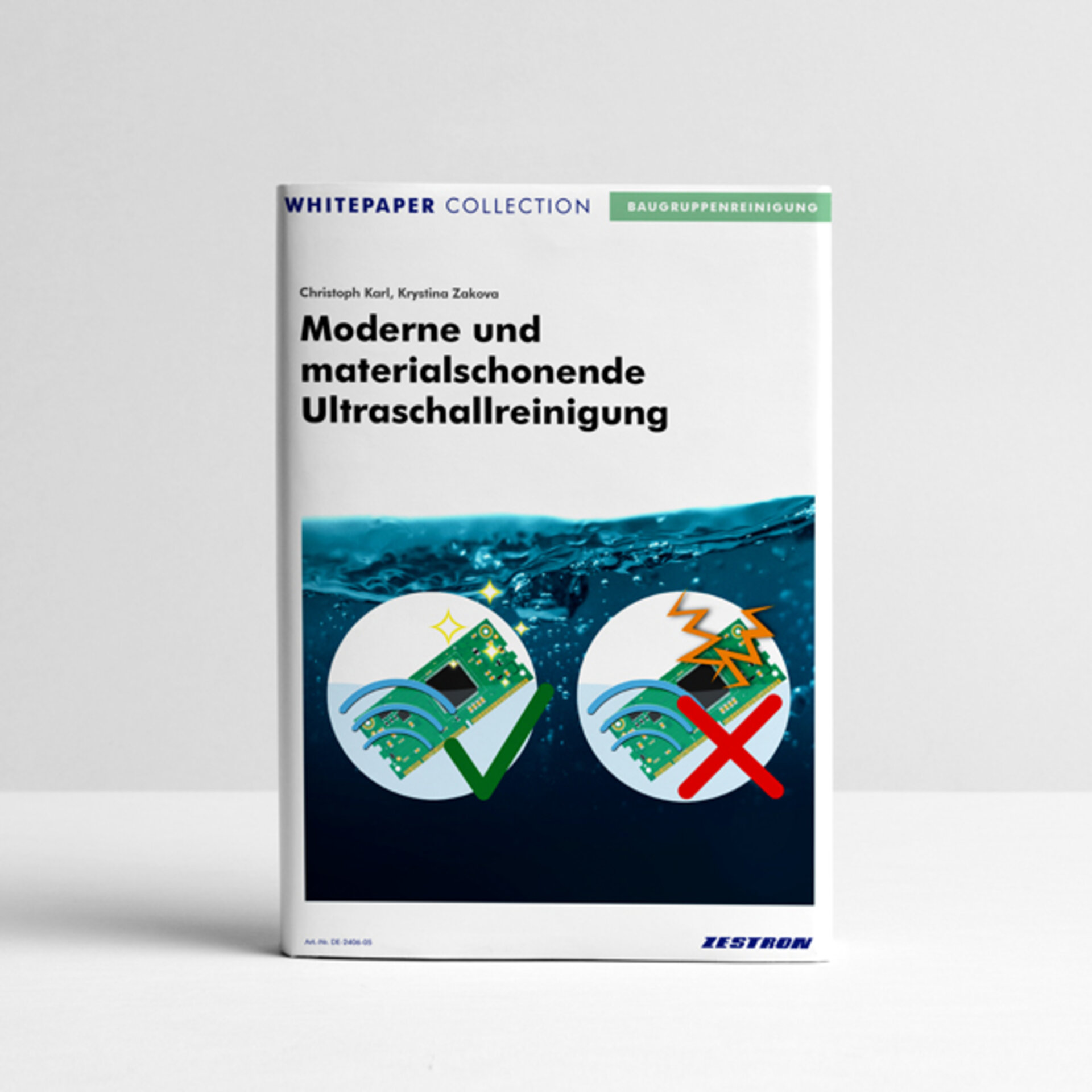 Das Bild zeigt das Cover eines Whitepapers zum Thema moderne und materialschonende Ultraschallreinigung. | © Zestron 