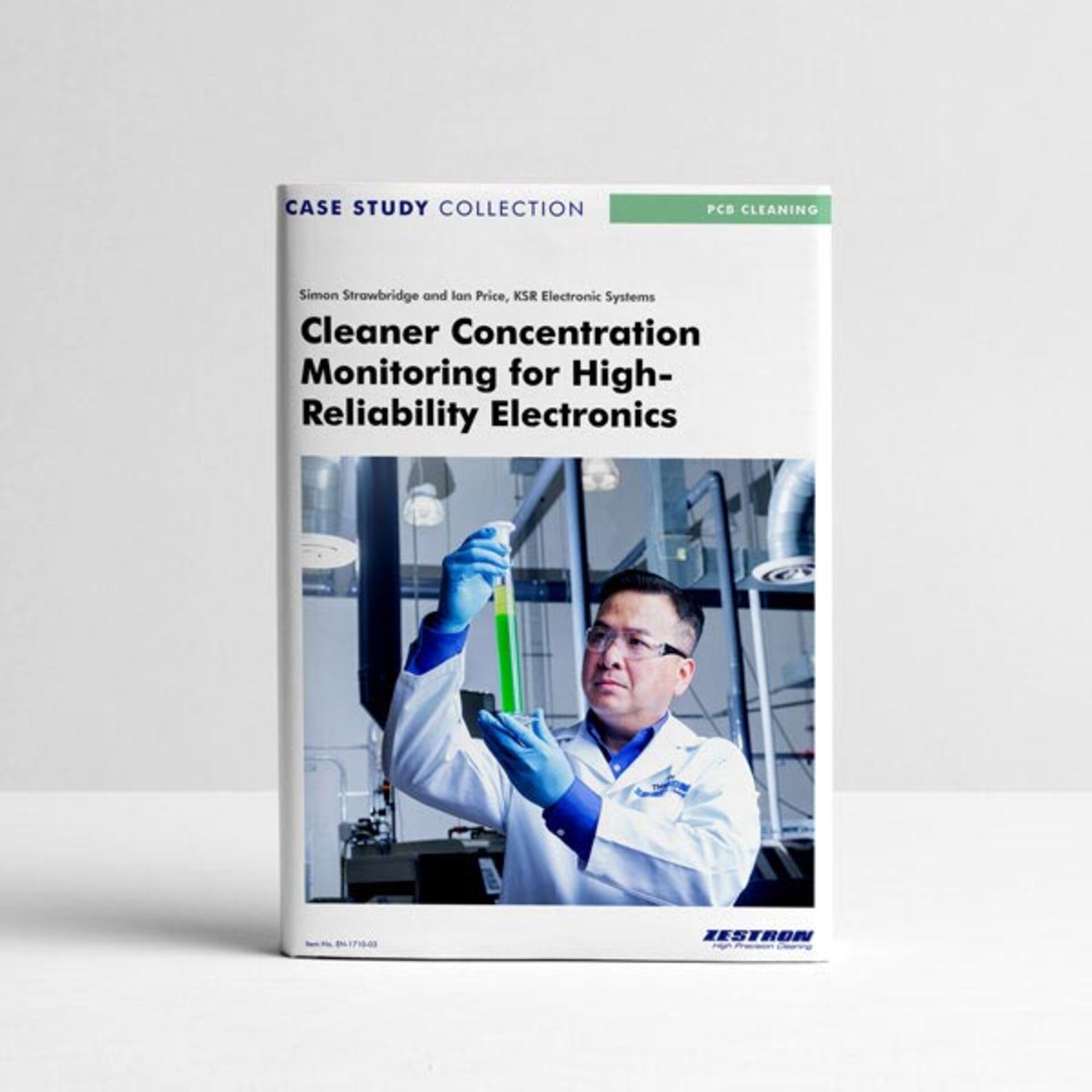 The image shows the cover of a whitepaper on the topic of Cleaner Concentration Monitoring for High-Reliability Electronics. | © Zestron 