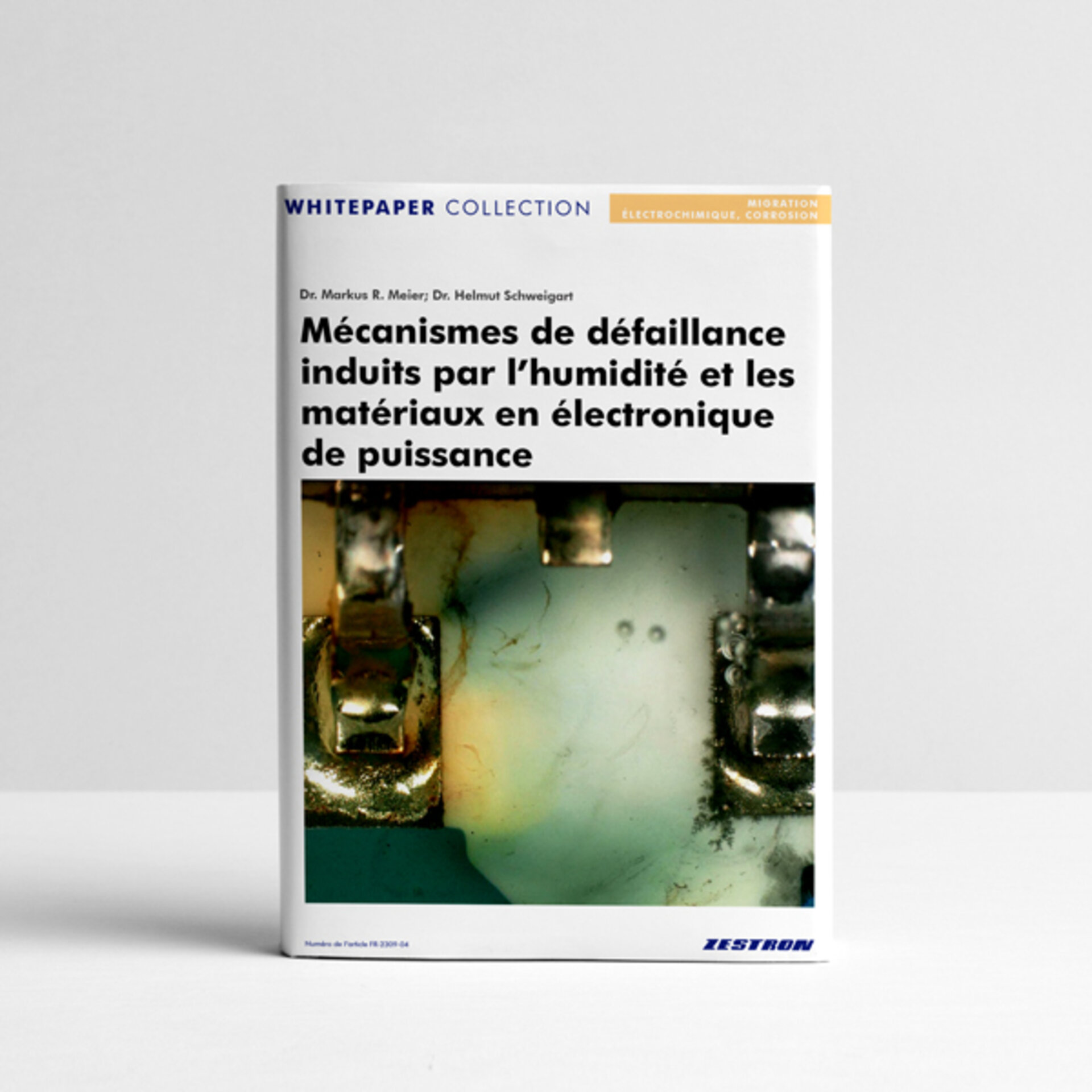 L'image montre la couverture d'un livre blanc sur le thème des mécanismes de défaillance induits par l’humidité et les matériaux en électronique de puissance. | © Zestron